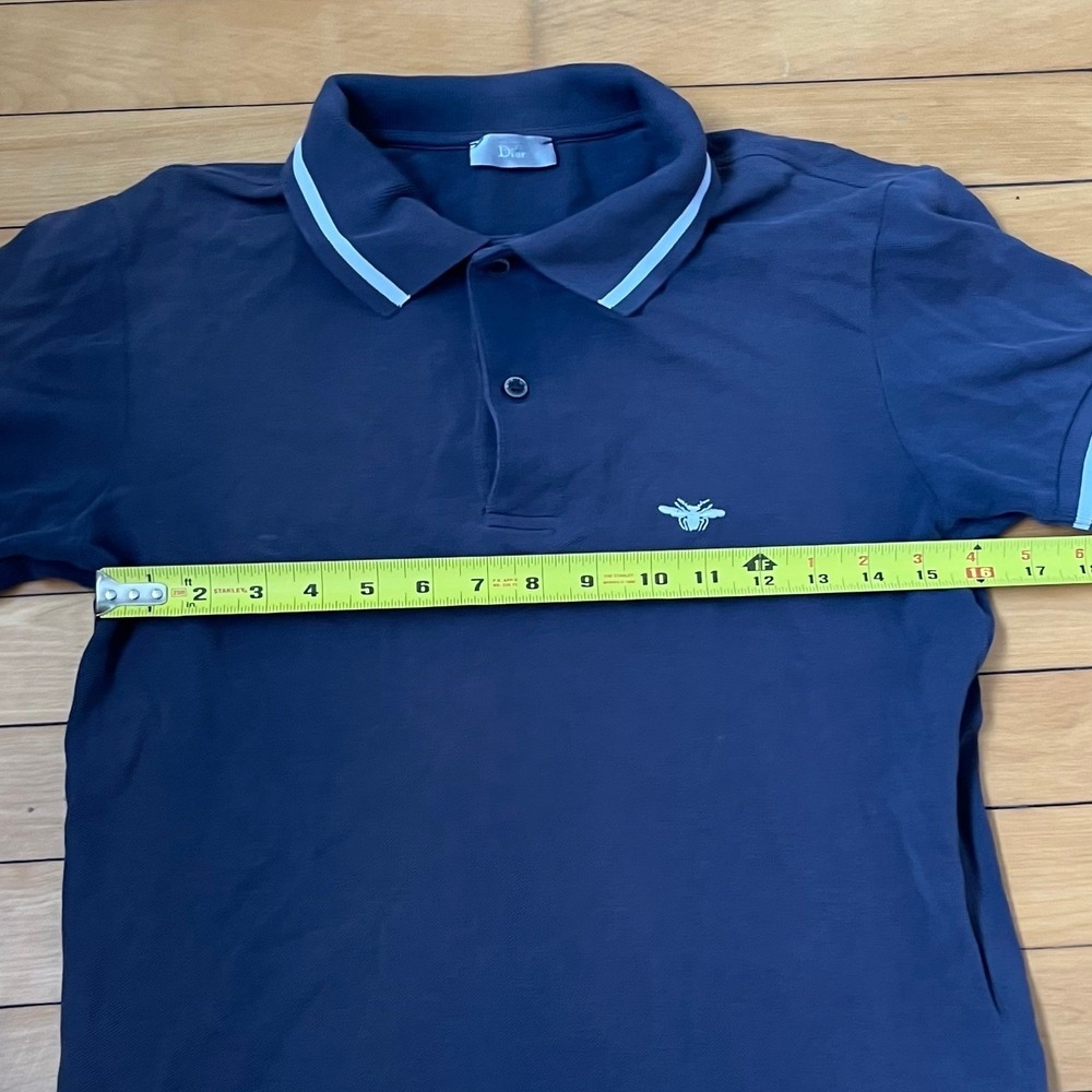 Dior Homme Mens Navy Blue Bee Embroidered Pique Polo Shirt Size 46 Small - Picture 8 of 8